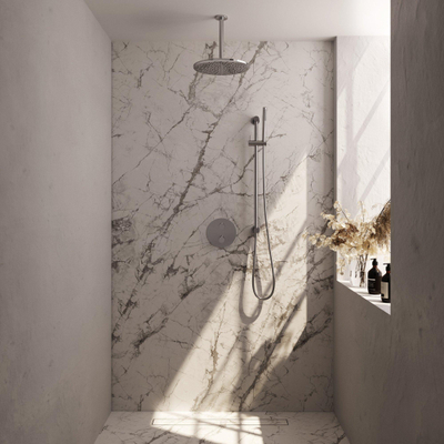 BRAUER Chrome Carving douche de pluie encastrée thermostatique - 3 voies - ronde - set 90 - tête de douche 30cm - bras de plafond - douchette barre - flexible de douche - barre de douche intégrée - chrome