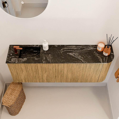 Mondiaz JOYA-DLUX 111.6cm toiletmeubel - ronding rechts kleur Oak - Wastafel FAYE positie Links 1 kraangat kleur Lava.