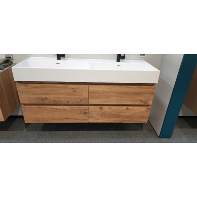BRAUER Gravity wastafel 140x46x13cm 2 wasbakken 2 kraangaten wit MET Joy wastafelonderkast 140 4 softclose lades Chateau SHOWROOMMODEL