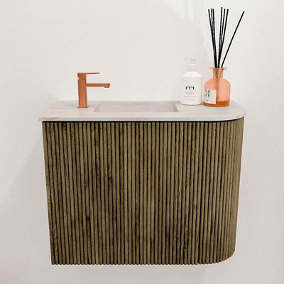 Mondiaz JOYA-DLUX 51.6cm toiletmeubel - ronding rechts kleur Dusk - Wastafel FAYE positie Links 1 kraangat kleur Ostra.