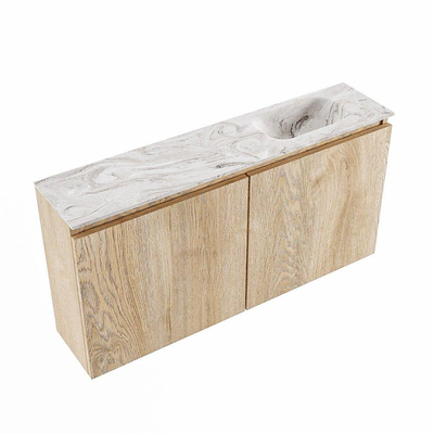 MONDIAZ TURE-DLUX 100cm toiletmeubel Washed Oak. EDEN wastafel Glace positie rechts. Met 1 kraangat.