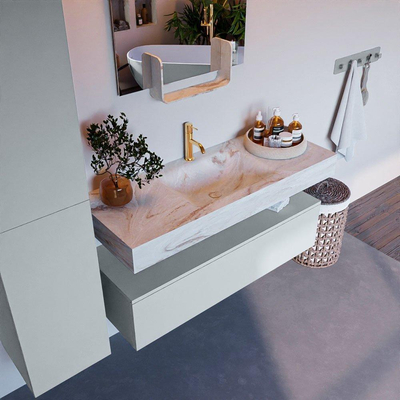 Mondiaz ALAN-DLUX Ensemble de meuble - 120cm - meuble Clay mat - 1 tiroir - Lavabo Cloud Frappe suspendu - vasque Centre - 1 trou de robinet