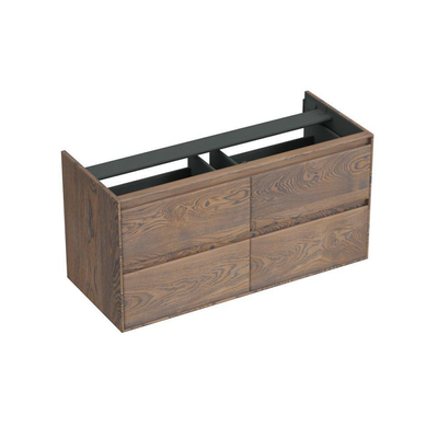 Forzalaqua Reno 2.0 meuble sous-lavabo 120x51x60cm avec 4 tiroirs sans poignées à fermeture douce Chêne massif Havanna