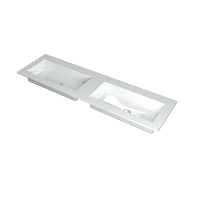 INK Kraft wastafel - 160x45x1cm - 2 wasbakken - 0 kraangaten - wit glans
