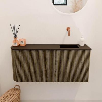 Mondiaz JOYA 91.6cm toiletmeubel - ronding links kleur Dusk - Wastafel FAYE positie Rechts Zonder kraangat kleur Urban.