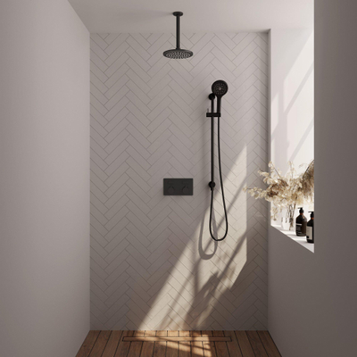 BRAUER Black Edition Thermostatische Regendouche inbouw - drukknoppen - SET 71 - 20cm hoofddouche - plafondarm - 3 standen handdouche - doucheslang - geïntegreerde glijstang - zwart mat