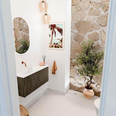 Mondiaz JOYA 91.6cm toiletmeubel - ronding rechts kleur Shadow - Wastafel FAYE positie Links Zonder kraangat kleur Talc.