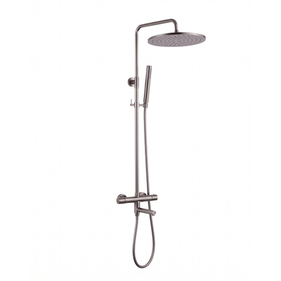 Fortifura Calvi Regendoucheset - thermostatisch - 30cm hoofddouche - gladde slang - staaf handdouche - draaibare baduitloop - Geborsteld Gunmetal PVD