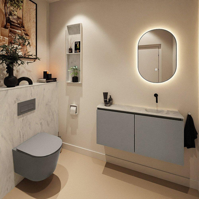 MONDIAZ TURE-DLUX Meuble toilette - 100cm - Smoke - EDEN - vasque Opalo - position droite - sans trou de robinet