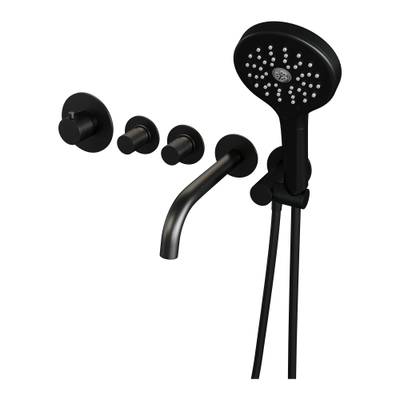 BRAUER Black Carving Badkraan inbouw - douchegarnituur - 20cm uitloop - inclusief inbouwdeel - 3 carving knoppen - handdouche rond 1 stand - mat zwart