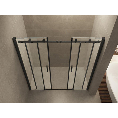 Wiesbaden Slide Nis schuifdeur dubbel - 180x200cm - 8mm - nano helder glas - mat zwart