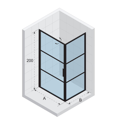 Riho Grid douchecabine 100x100x200cm 1 draaideur zwart profiel en helder glas