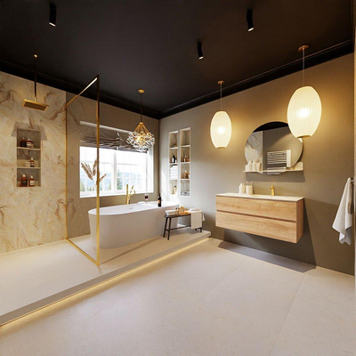 MONDIAZ VICA-DLUX Ensemble meuble de salle de bains - 110cm - meuble bas chêne blanchi - 2 tiroirs - lavabo encastré cloud à droite - 1 trou de robinet - version haute 60cm - frappe