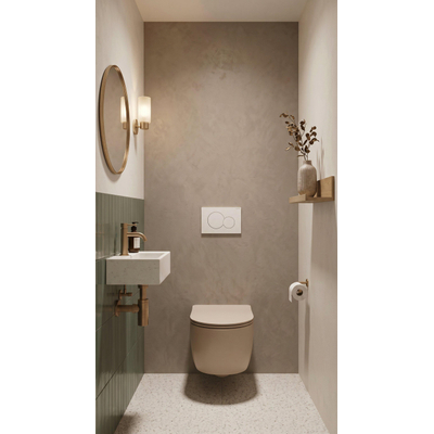 QeramiQ Dely Swirl Toiletset - 36.5x53cm - Geberit UP320 inbouwreservoir - met Burda frame - slim zitting - witte sigma bedieningsplaat - ronde knoppen - mat beige