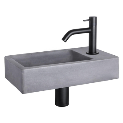 Differnz Force fonteinset – 40x22x8 cm – beton grijs – gebogen mat zwarte kraan