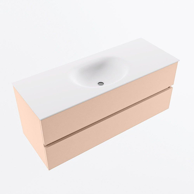 MONDIAZ VICA Ensemble meuble de salle de bains - 120cm - meuble bas rosee - 2 tiroirs - vasque moon centrale - 1 trou de robinet - version haute 60cm - talc