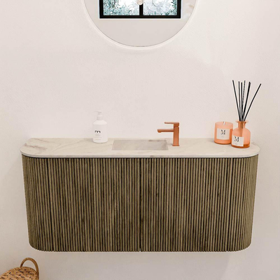 Mondiaz JOYA-DLUX 93.2cm toiletmeubel - ronding links en rechts kleur Dusk - Wastafel FAYE positie Midden 1 kraangat kleur Frappe.