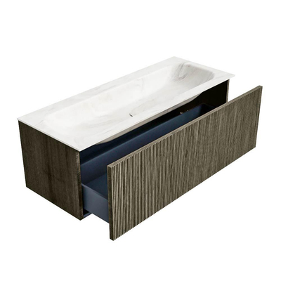 Mondiaz KURVE-DLUX Badkamermeubelset - 120x46x40cm - 1 lade - wastafel solid surface - midden - 2 kraangaten - Shadow