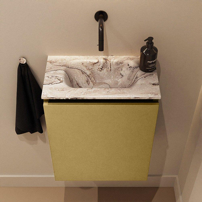 MONDIAZ TURE-DLUX Meuble de toilettes 40 cm Oro. EDEN vasque Glace position centrale. Sans trou de robinet.
