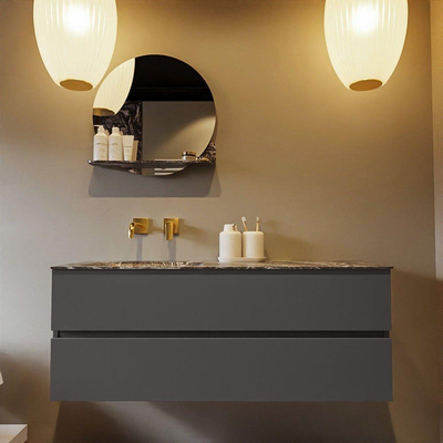 Mondiaz VICA-DLUX ensemble de meuble de salle de bain - 130cm - meuble sous-vasque gris foncé - 2 tiroirs - lavabo encastré cloud gauche - sans trous de robinet - version haute de 60cm - lave