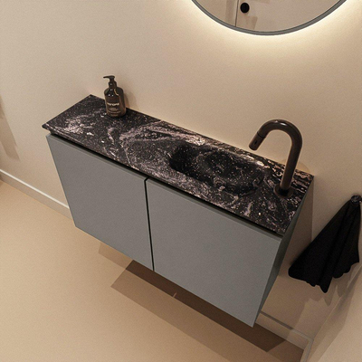 MONDIAZ TURE-DLUX Meuble de toilettes 80 cm Smoke. Lavabo EDEN Lava position droite. Avec 1 trou de robinet.