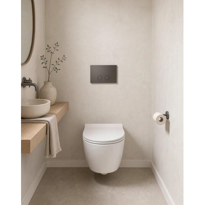 QeramiQ Push Steel Plaque de commande - 25x16cm - épaisseur 2.0mm - fixation magnétique - pour réservoir encastré Geberit UP320 - acier inoxydable - double chasse - boutons ronds - gunmetal