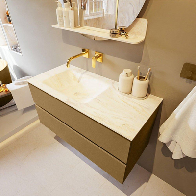 Mondiaz VICA-DLUX ensemble de meuble de salle de bain - 100cm - meuble sous-vasque oro - 2 tiroirs - lavabo encastré cloud gauche - sans trous de robinet - miroir modèle spot - version XL 60cm de haut - ostra