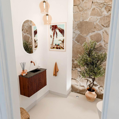 Mondiaz JOYA-DLUX 60cm toiletmeubel - kleur Ruby - Wastafel FAYE positie Rechts Zonder kraangat kleur Lava.