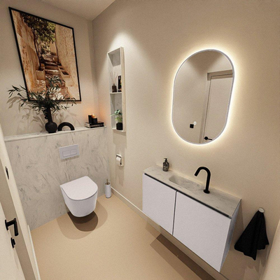 MONDIAZ TURE-DLUX Meuble WC 80 cm Cale. EDEN lavabo Opalo position milieu. Avec 1 trou de robinet.