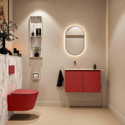 MONDIAZ TURE-DLUX Meuble toilette - 80cm - Fire - EDEN - vasque Glace - position gauche - sans trou de robinet