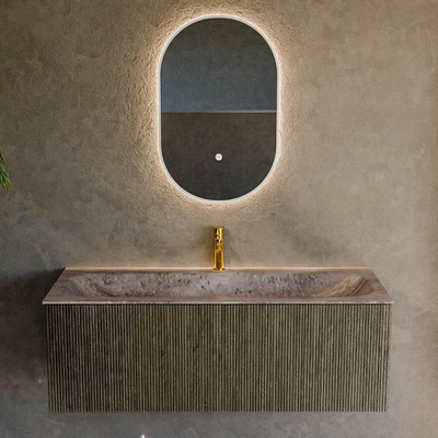 MONDIAZ KURVE-DLUX Meuble de salle de bains 120cm couleur Shadow avec 1 tiroir et 0 porte. Lavabo BIG LARGE Central 1 trou de robinet Oza.