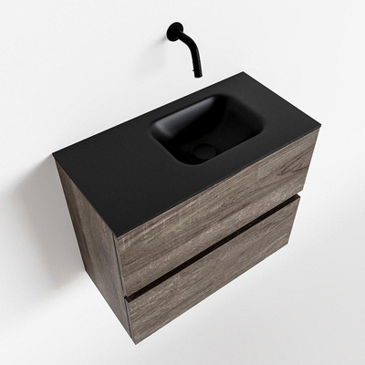 MONDIAZ ADA Toiletmeubel - 60x30x50cm - 0 kraangaten - 2 lades - dark brown mat - wasbak rechts - Solid surface - Zwart