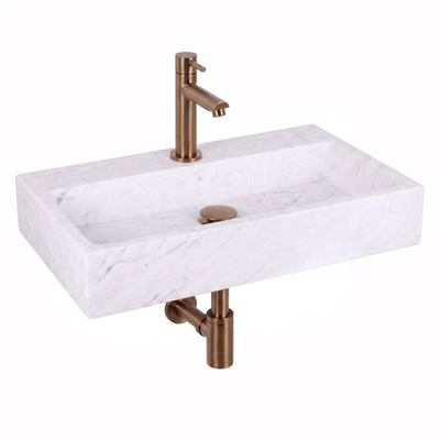 Fortifura Fuente fonteinset – rechthoekig – 38x24x8 cm – marmer wit – koperen kraan