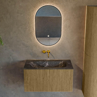 Mondiaz KURVE-DLUX Badkamermeubelset - 80x46x40cm - 1 lade - wastafel solid surface - midden - zonder kraangat - Dusk