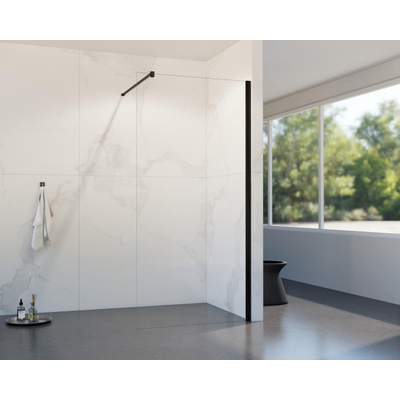 FortiFura Galeria Douche à l'italienne - 160x200cm - verre clair - Noir mat