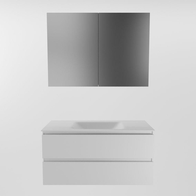 Mondiaz Aivy badmeubelset - 100x45x50cm - 0 kraangaten - 1 wasbak talc Solid surface - Midden - 2 lades - Met spiegelkast - MDF Talc