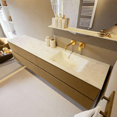 Mondiaz VICA-DLUX ensemble de meuble de salle de bain - 200cm - meuble sous-vasque oro - 4 tiroirs - lavabo encastré cloud droite - sans trous de robinet - version haute de 60cm - opalo