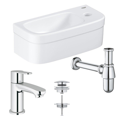 Grohe Euro Fonteinset - 37x18cm - rechthoek - 1 kraangat - zonder overloop - rechte kraan - sifon - afvoerplug - wit/chroom