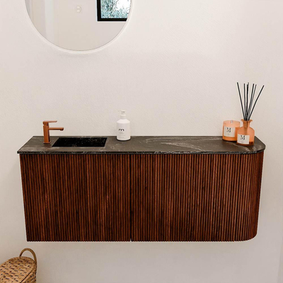 Mondiaz JOYA-DLUX 101.6cm toiletmeubel - ronding rechts kleur Ruby - Wastafel FAYE positie Links 1 kraangat kleur Lava.