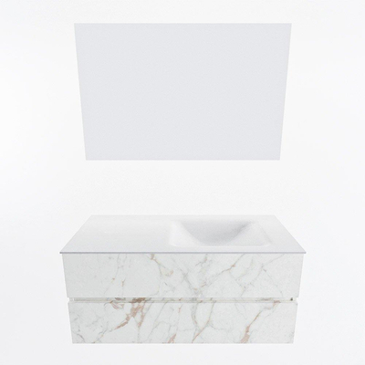 Mondiaz VICA ensemble de meuble de salle de bain - 110cm - meuble sous-vasque carrara - 2 tiroirs - lavabo cloud droite - 1 trou de robinet - couleur talc - miroir LED - version XL 60cm de haut