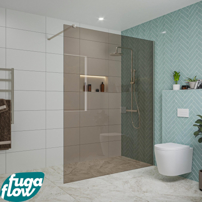 FugaFlow Eccelente Vetro douche à l'italienne salle de bain - 160x200cm - verre fumé - bras mural - inox brossé