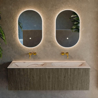 MONDIAZ KURVE-DLUX Meuble de salle de bains 140 cm couleur Shadow avec 2 tiroirs et 0 portes. Lavabo STOR SMALL Double sans trou de robinet Nata.
