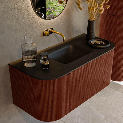 Mondiaz KURVE Badkamermeubelset - 100x46x40cm - 1 lade - 2 deuren - wastafel solid surface - midden - zonder kraangat - Ruby