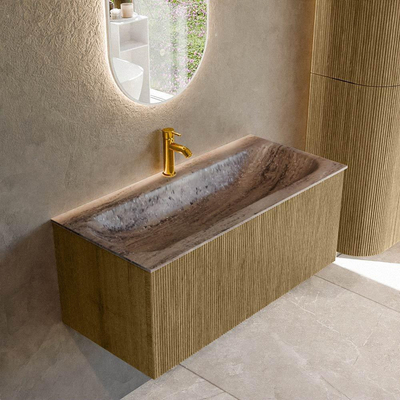 MONDIAZ KURVE-DLUX Meuble de salle de bains 100cm couleur Dusk avec 1 tiroir et 0 porte. Lavabo BIG MEDIUM Central 1 trou de robinet Oza.