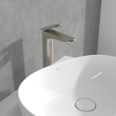 Villeroy & Boch Antao ensemble de robinet à une poignée - rehaussé - avec bonde clic clac - Nickel brossé (inox)