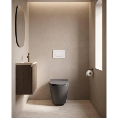 QeramiQ Dely Toiletset - 36.3x51.7cm - diepspoel - rimless - Geberit UP320 inbouwreservoir - met Burda frame - softclose toiletzitting - mat witte bedieningsplaat - rechtehoekige knoppen - mat zwart
