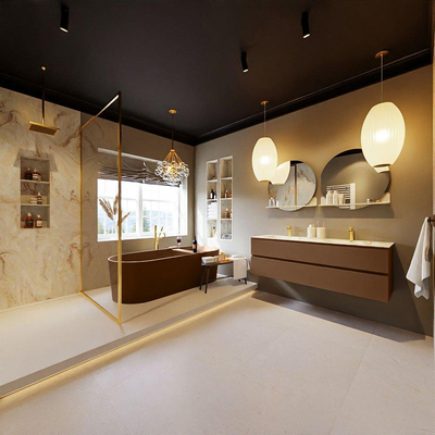 MONDIAZ VICA-DLUX Ensemble meuble de salle de bains - 150cm - meuble bas rust- 2 tiroirs - lavabo encastré cloud double - 2 trous de robinet - version haute 60cm - frape