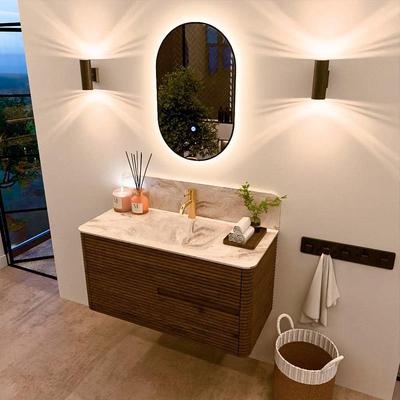 Mondiaz CIRO-DLUX Badkamermeubelset - 100x45x50cm - Solid surface wastafel Frappe - 1 wasbak Midden - 1 kraangat - 2 lades - Dusk