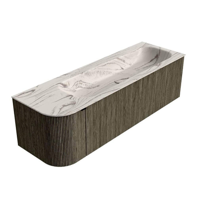 MONDIAZ KURVE-DLUX Meuble de salle de bains 145 cm arrondi à gauche couleur Shadow avec 1 tiroir et 1 porte. Lavabo BIG LARGE à droite 1 trou de robinet Nata.