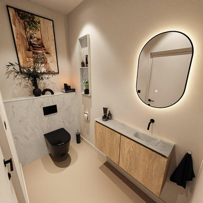 MONDIAZ TURE-DLUX 100cm toiletmeubel Washed Oak. EDEN wastafel Opalo positie rechts. Zonder kraangat.
